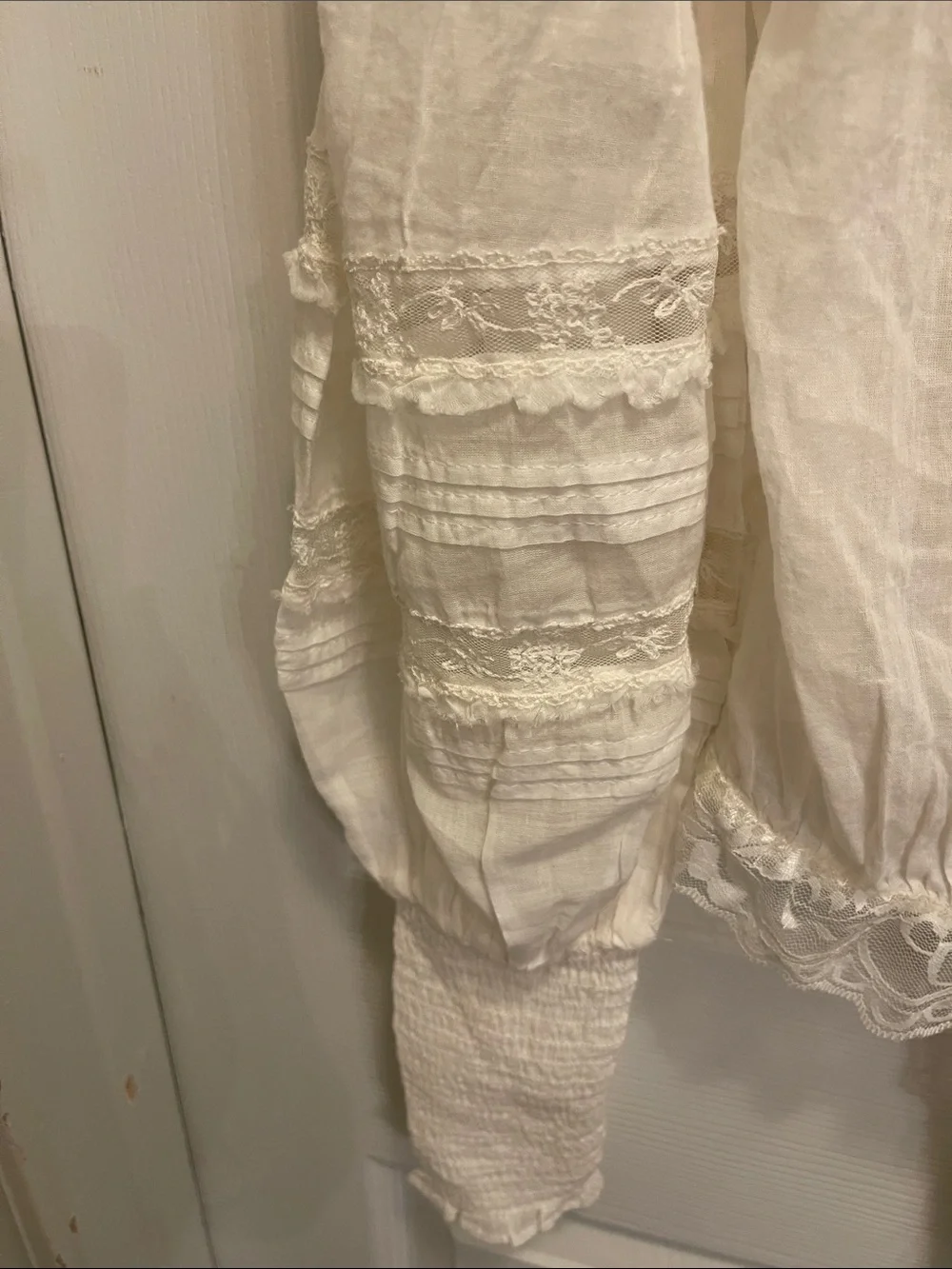 Free People Cream Lace-Trim Wrap Bodysuit Top